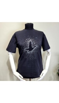 Siyah Kuş Detaylı Tshirt 